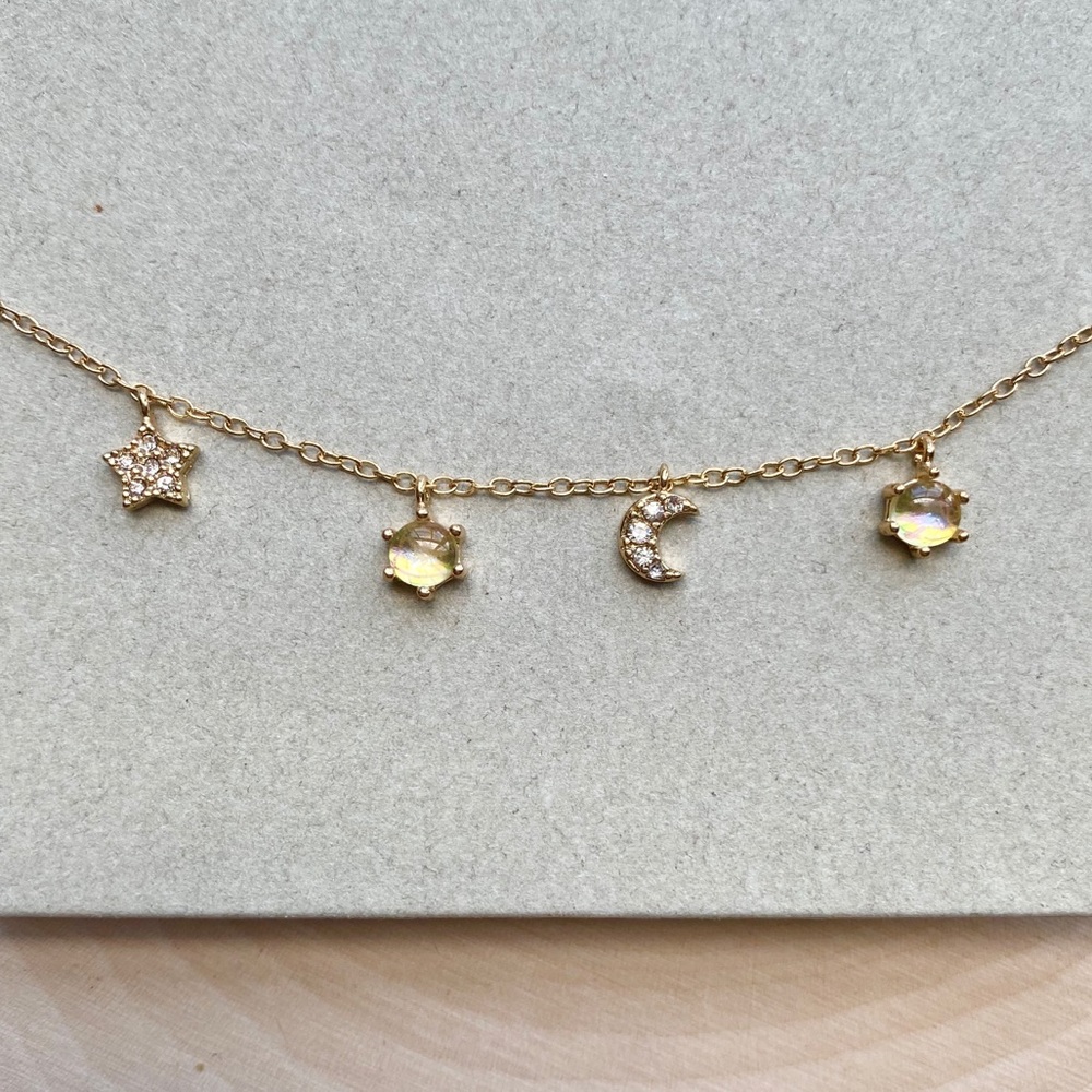NWT Urban Outfitters Celestial Charm Bracelet Gold - Moon, Star, Glass Charms - Picture 7 of 15